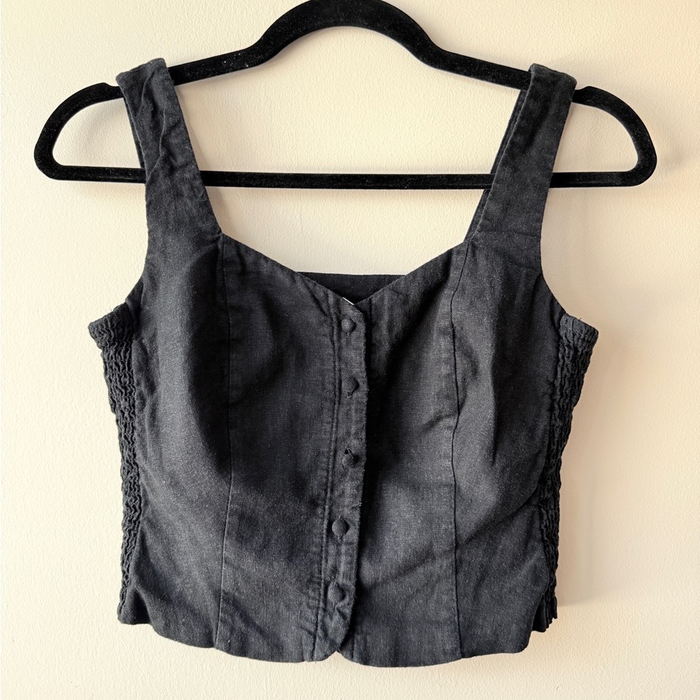 Old Navy Black Button-Front Cropped Tank Top